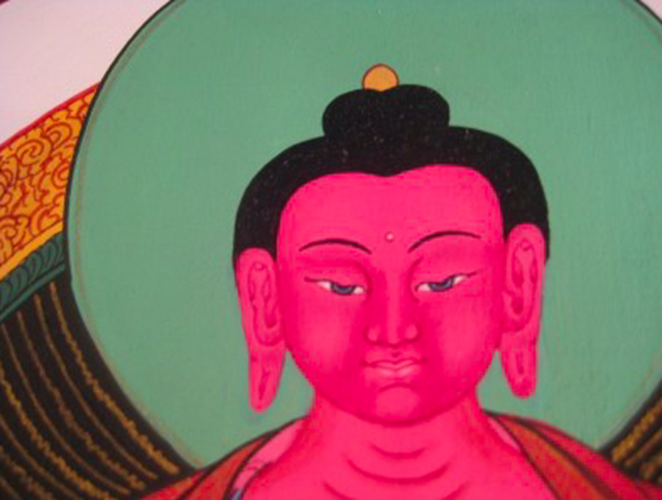 24 K Gold Crimson Shakyamuni Buddha Thangka Painting AN366