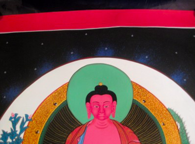 24 K Gold Crimson Shakyamuni Buddha Thangka Painting AN366