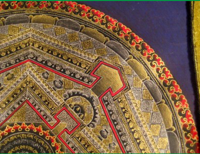 24 K Gold Ohm Mandala Thangka Thanka Painting w/ Brocade Nepal art