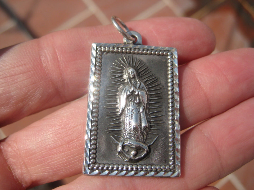 950 Silver Virgin Saint Guadalupe Pendant Taxco Mexico N3785