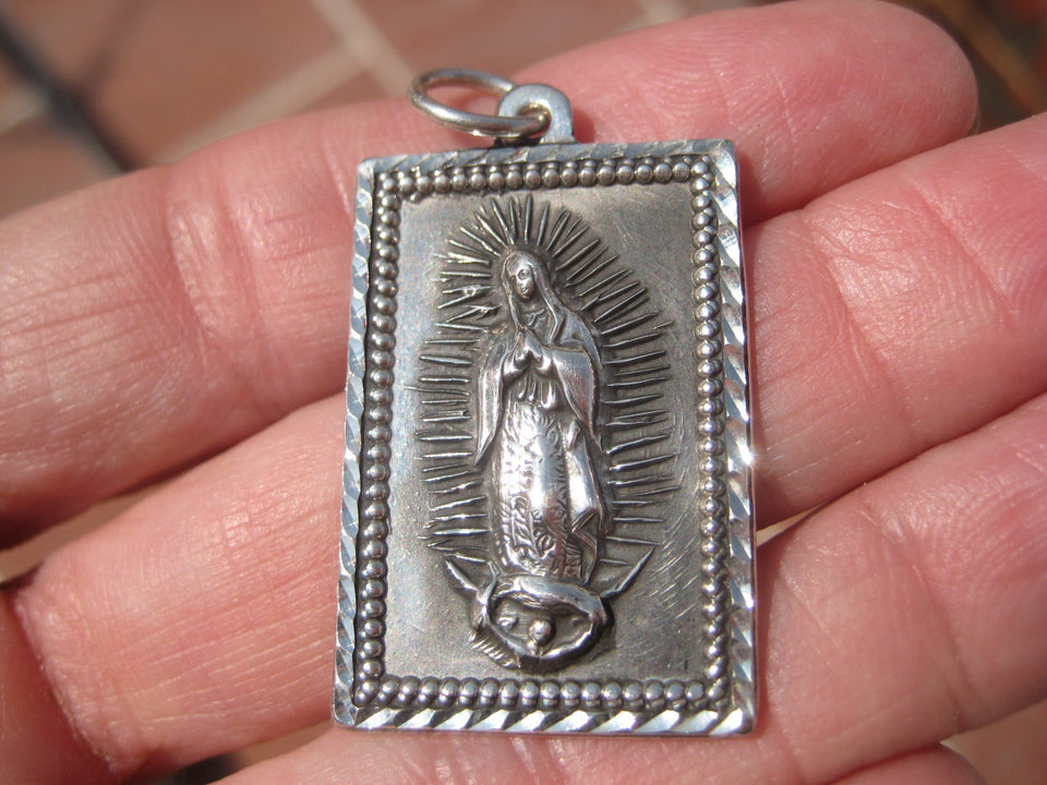 950 Silver Virgin Saint Guadalupe Pendant Taxco Mexico N3785