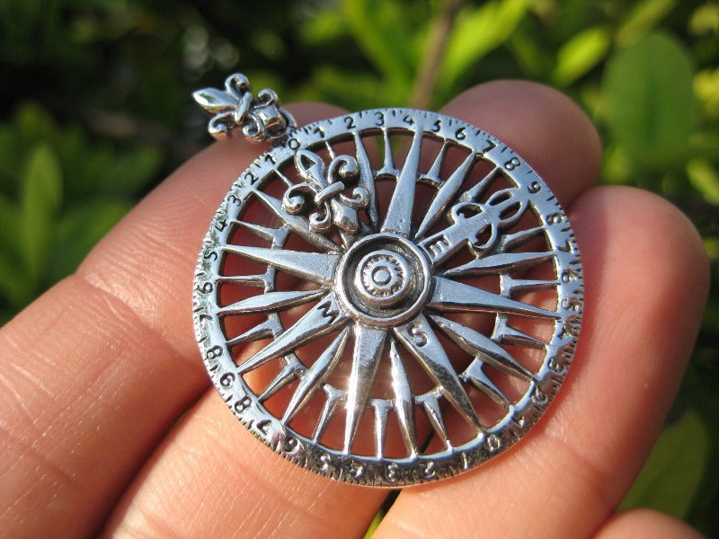 925 Silver compass pendant necklace