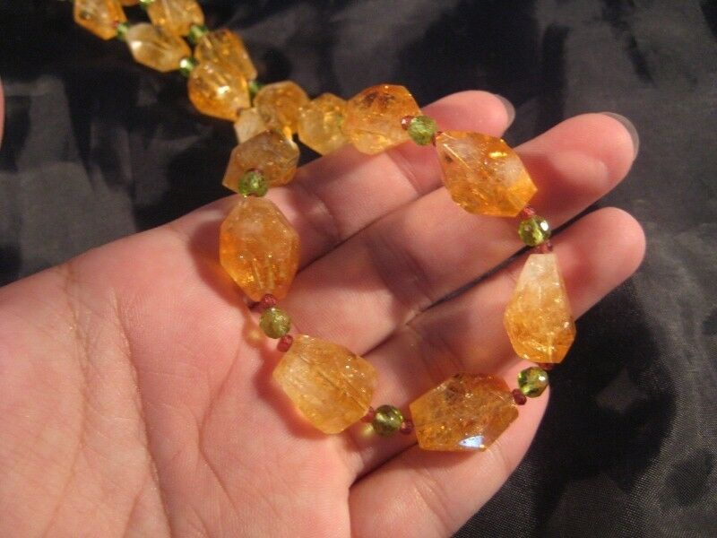 925 Silver Citrine peridot tourmaline crystal necklace Afghanistan N2744