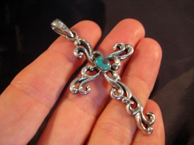 925 Silver Turquoise stone crystal cross  N3678