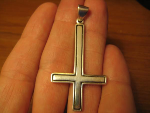 925 Silver inverted Petrine Cross Saint Peter or Satanic Pendant A20