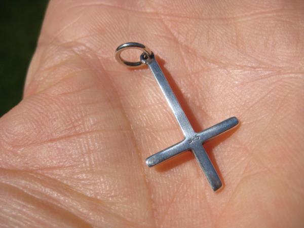 Small 925 Silver Inverted Petrine Saint Peters or Satanic Cross Pendant