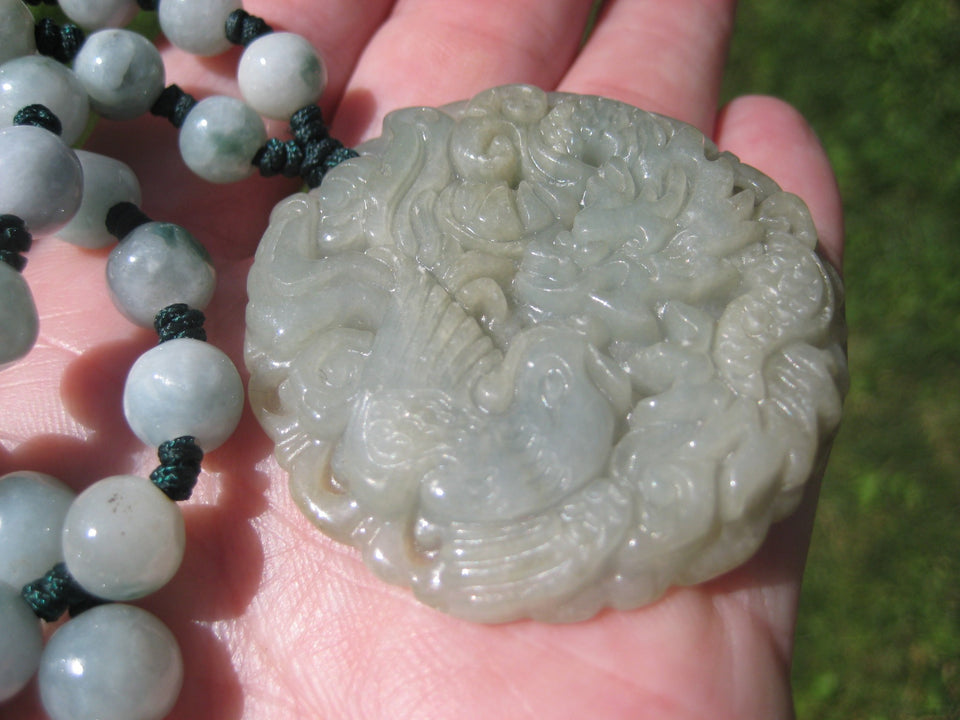 Natural Jadeite Jade Dragon Pendant Amulet Hanging Myanmar A22654