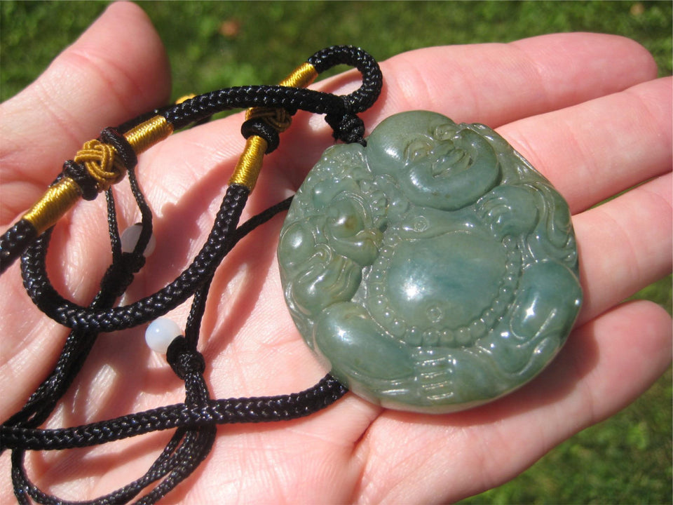 Natural Jadeite Jade Happy Buddha Pendant necklace A296