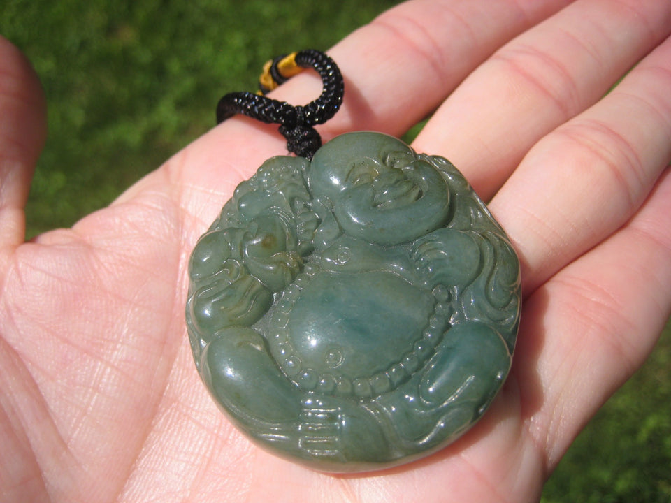 Natural Jadeite Jade Happy Buddha Pendant necklace A296