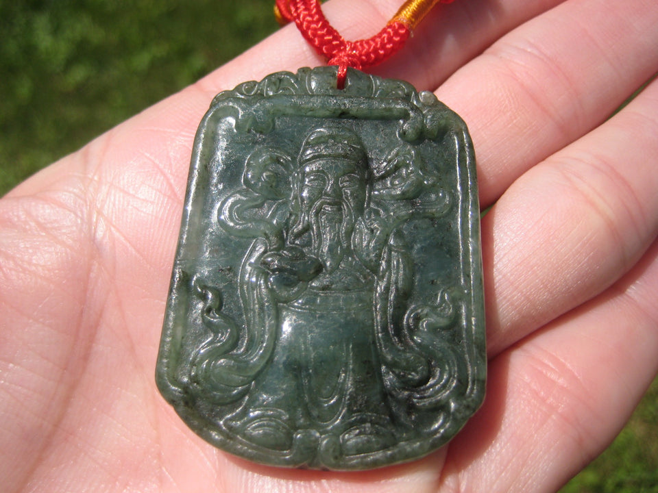 Natural Jadeite Jade Old Man Ruesi Monk Pendant Amulet Hanging Myanmar A25436