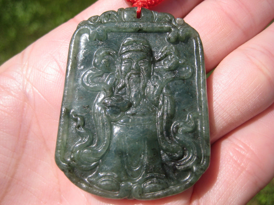 Natural Jadeite Jade Old Man Ruesi Monk Pendant Amulet Hanging Myanmar A25436