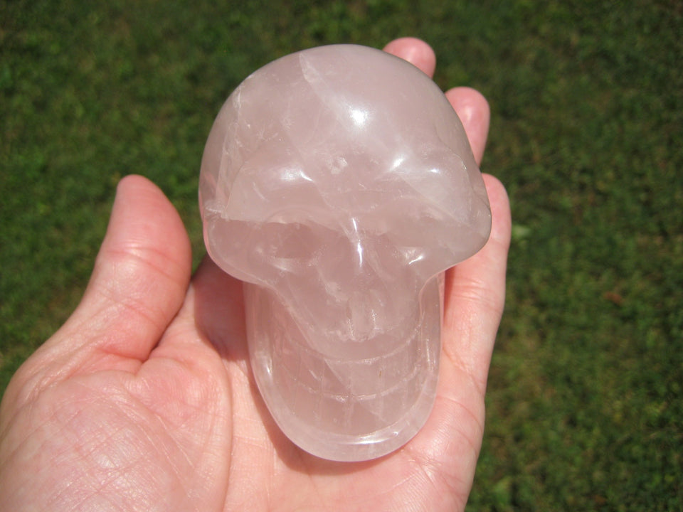 3.25" Natural Rose Quartz Crystal Skull Carving Mineral Stone Statue Art  A575