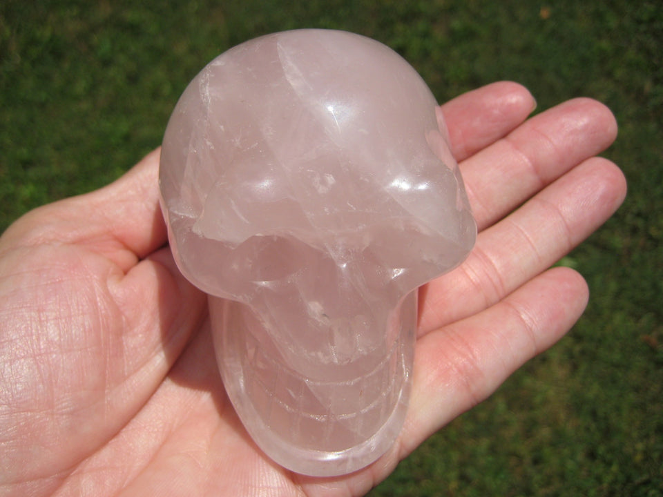 3.25" Natural Rose Quartz Crystal Skull Carving Mineral Stone Statue Art  A575