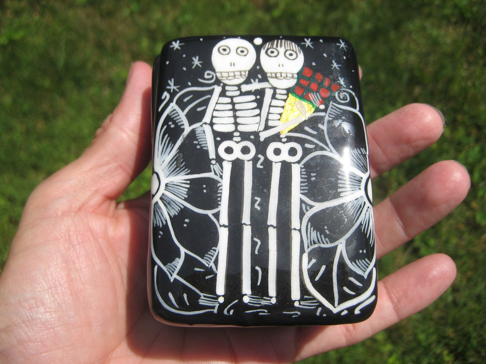 Ceramic Skeleton Jewelry Box Day of the Dead Taxco Mexico A8352