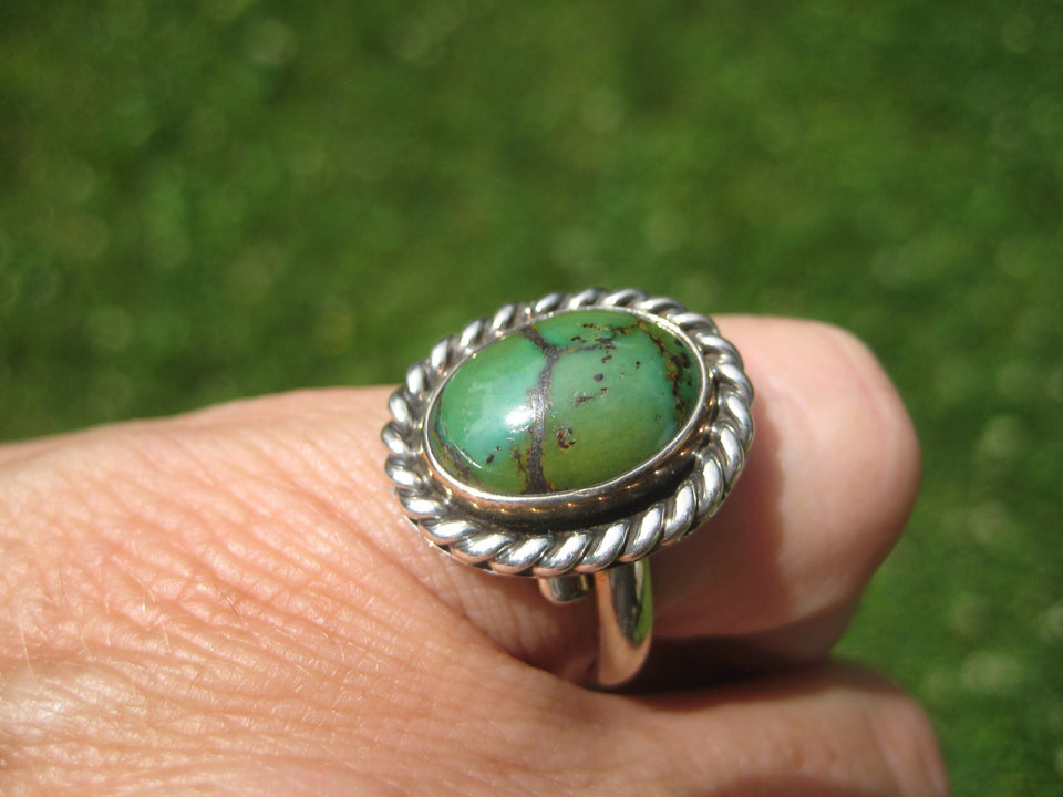 Natural Turquoise ring Taxco Mexico Size 7.25 Adjustable N2744
