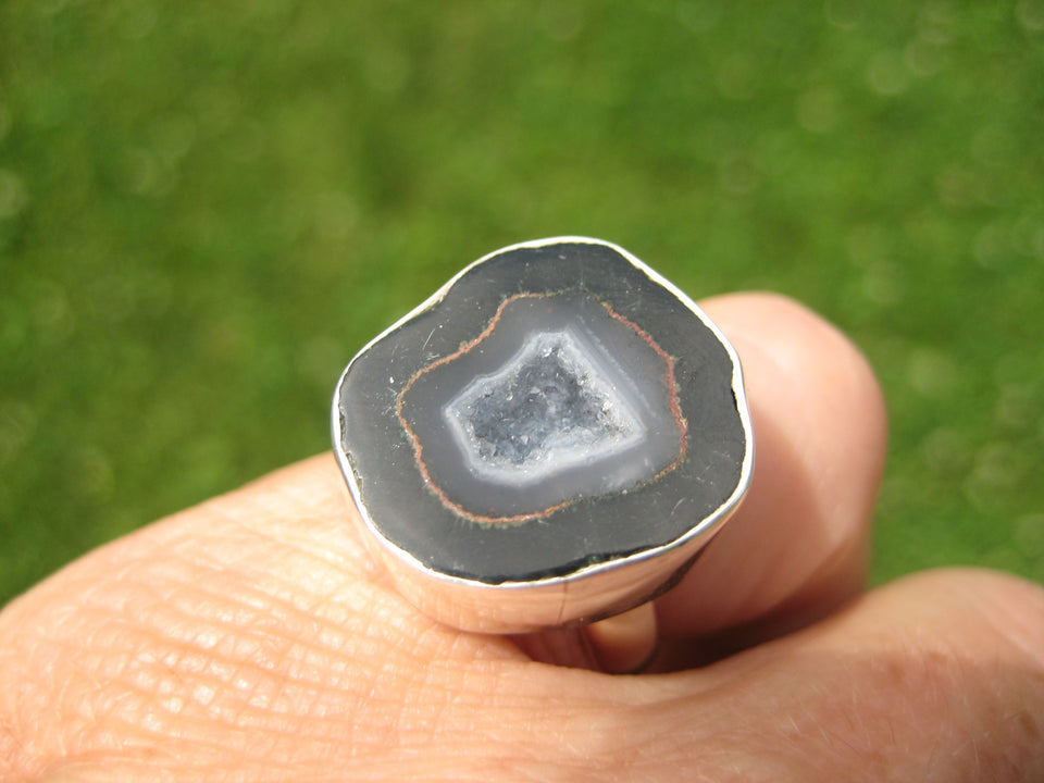 925 Silver Agate Geode Drusy Ring Taxco Mexico Size 6 A3353