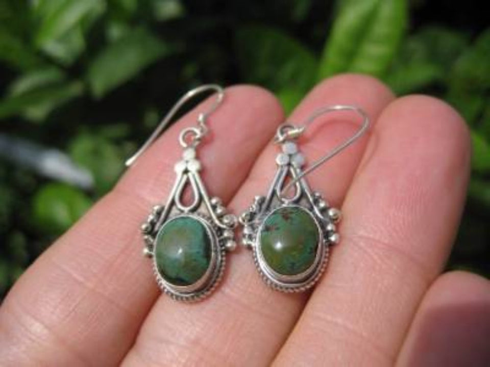 925 Silver Tibetan Turquoise Earrings Earring jewelry Nepal himalayan art A874