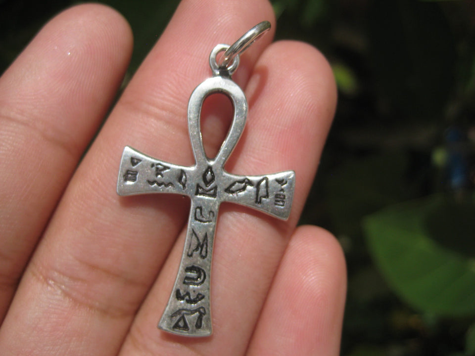 925 Silver Egyptian Ankh Cross Crux Ansata Pendant Necklace