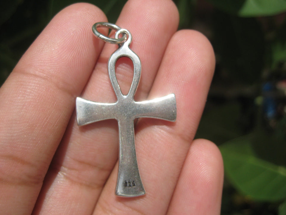 925 Silver Egyptian Ankh Cross Crux Ansata Pendant Necklace