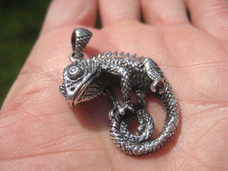 925 Silver Jackson chameleon Lizard Pendant Necklace N2455