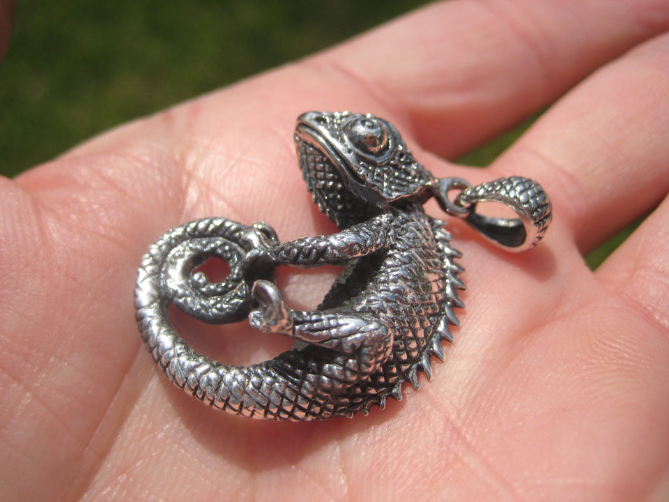 925 Silver Jackson chameleon Lizard Pendant Necklace N2455