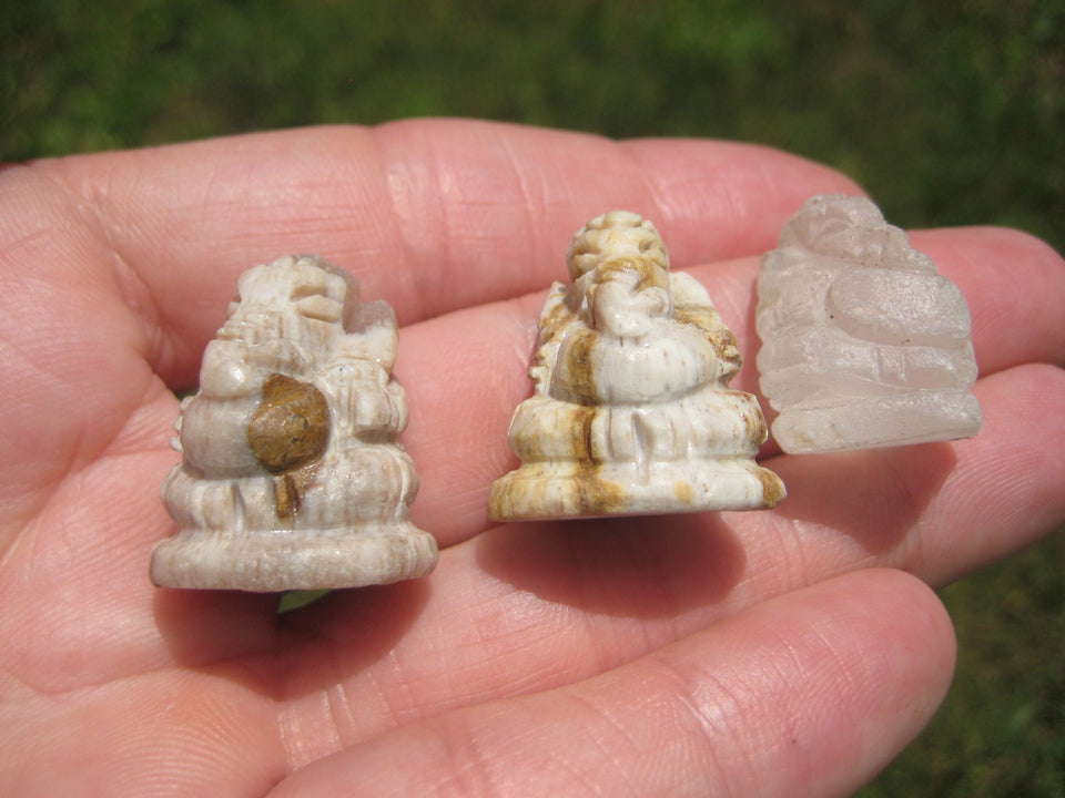 Set 3 Quartz and Petrified wood Ganesh small statues A264