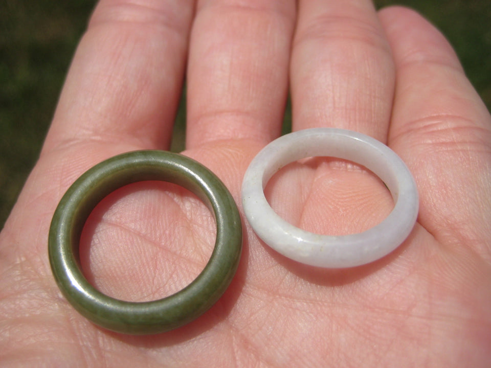 Set 2 Natural Jade Jadeite Ring Myanmar Size  7 and 7.75 US