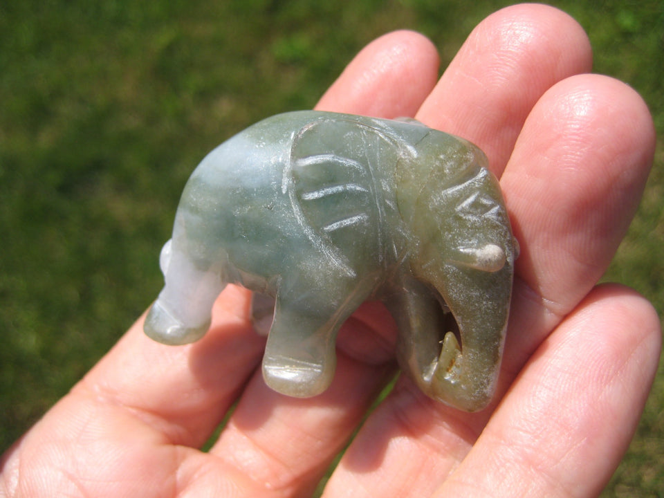 Natural Jadeite Jade Elephant Carving Statue Thailand Stone Mineral Art A22