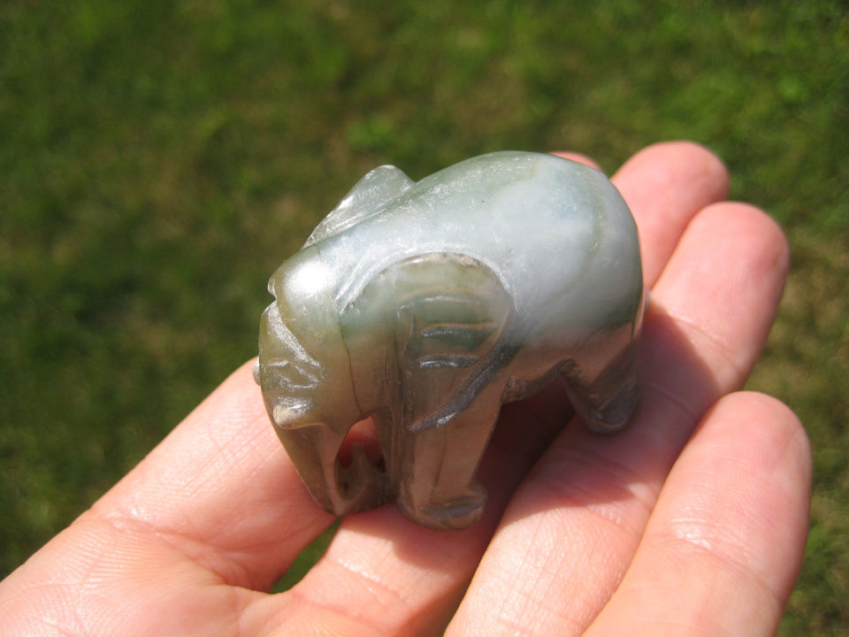 Natural Jadeite Jade Elephant Carving Statue Thailand Stone Mineral Art A22