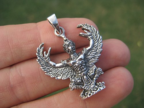 925 Sterling Silver Garuda Bird Pendant Statue Necklace jewelry Thailand A4