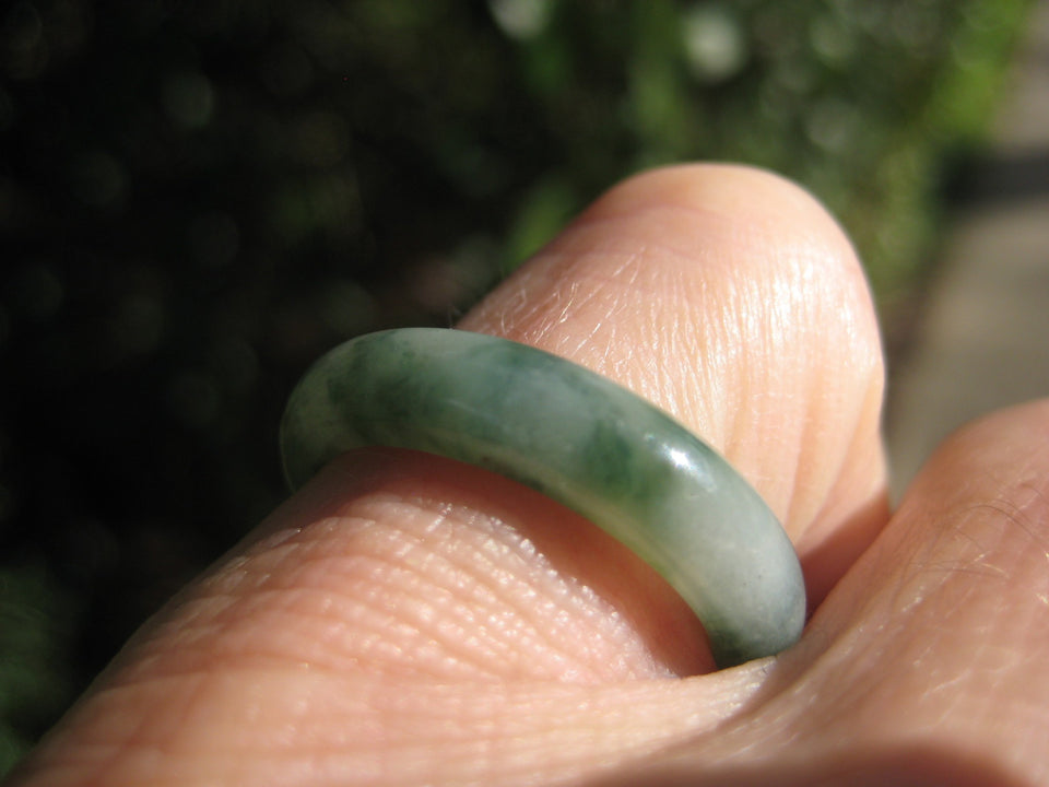 Natural Green White Jade Ring Myanmar Jewelry Art Size 7 US A428
