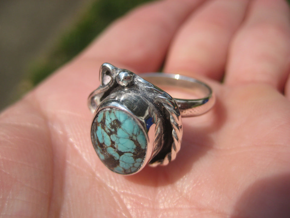 Natural Turquoise ring Taxco Mexico Size 6.75 Adjustable N2406