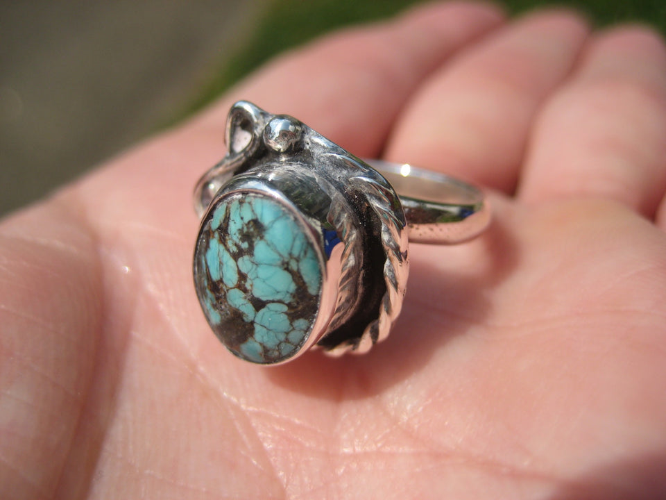 Natural Turquoise ring Taxco Mexico Size 6.75 Adjustable N2406