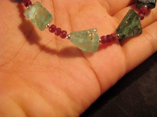 925 Silver Roman Glass Ruby Stone Bead Necklace Jewelry Afghanistan 1500 yr  A26