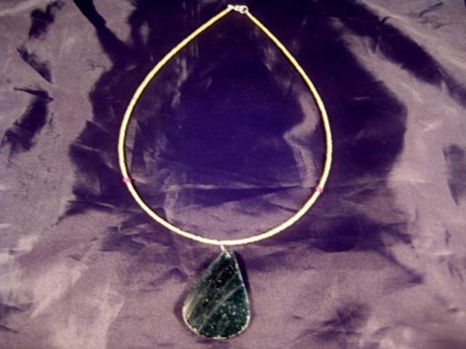 925 Silver Antique Roman Glass Tourmaline Jade Bead Pendant Necklace AN20