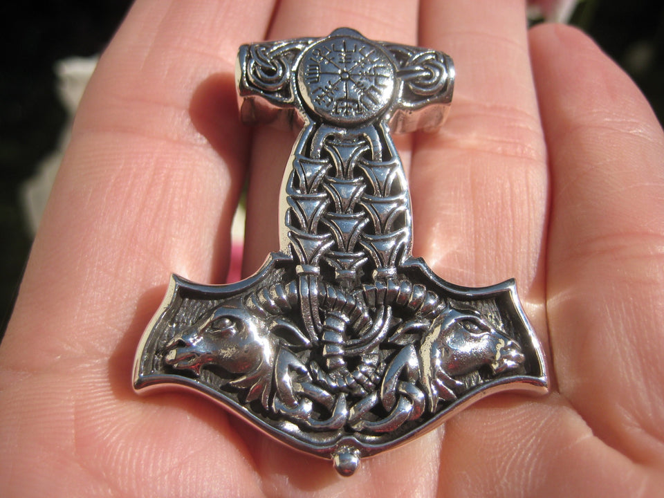 925 Silver Viking Mjolnir Mjolhner Rams Horn Hammer of Thor Pendant A30