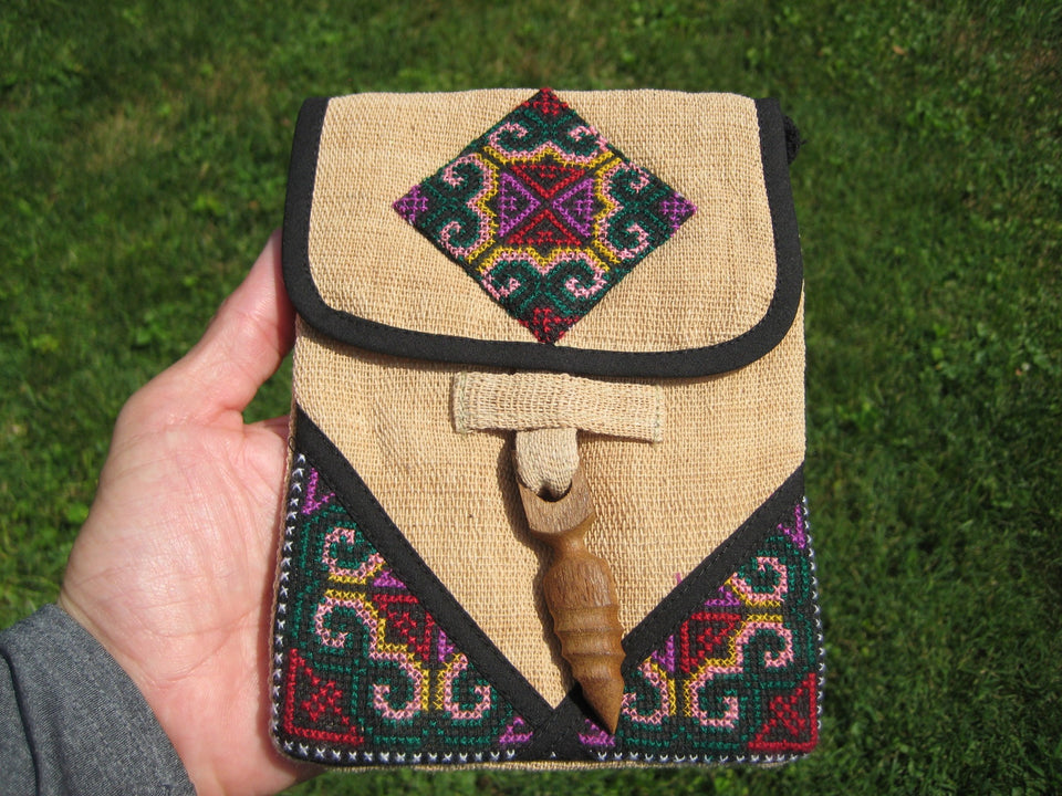 Hemp Indian Style  Embroidery  Hand Bag Purse Thailand A4636