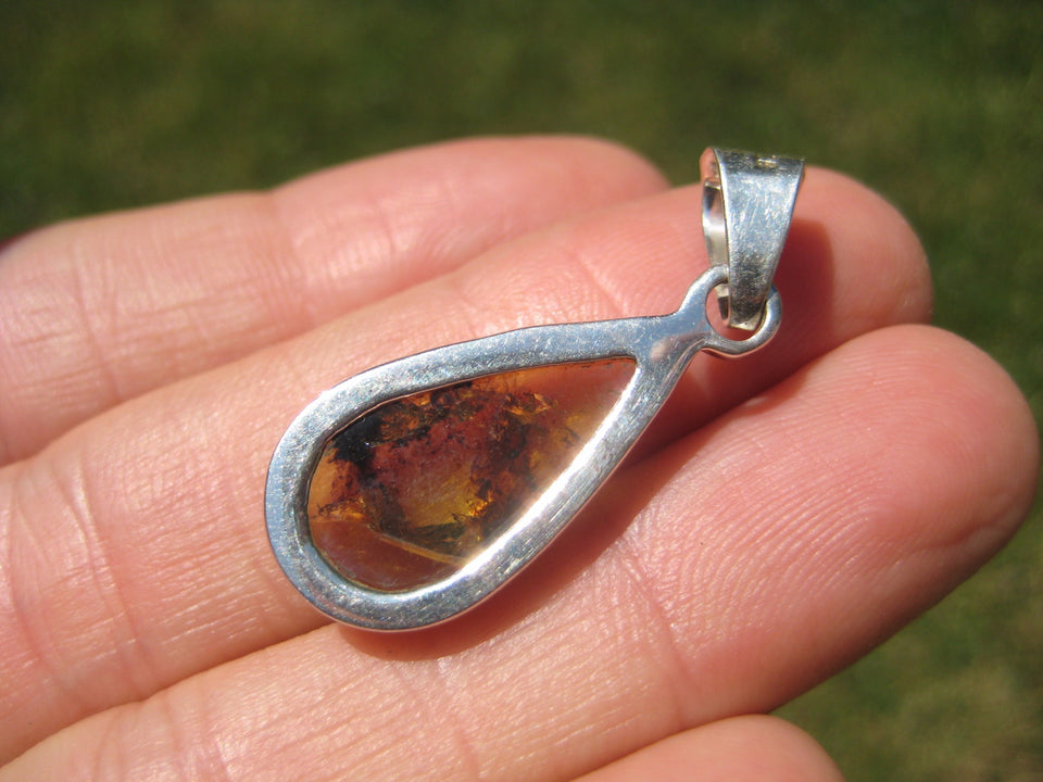925 Silver Natural Chiapas  Amber Pendant Necklace Taxco Mexico Jewelry Art A29