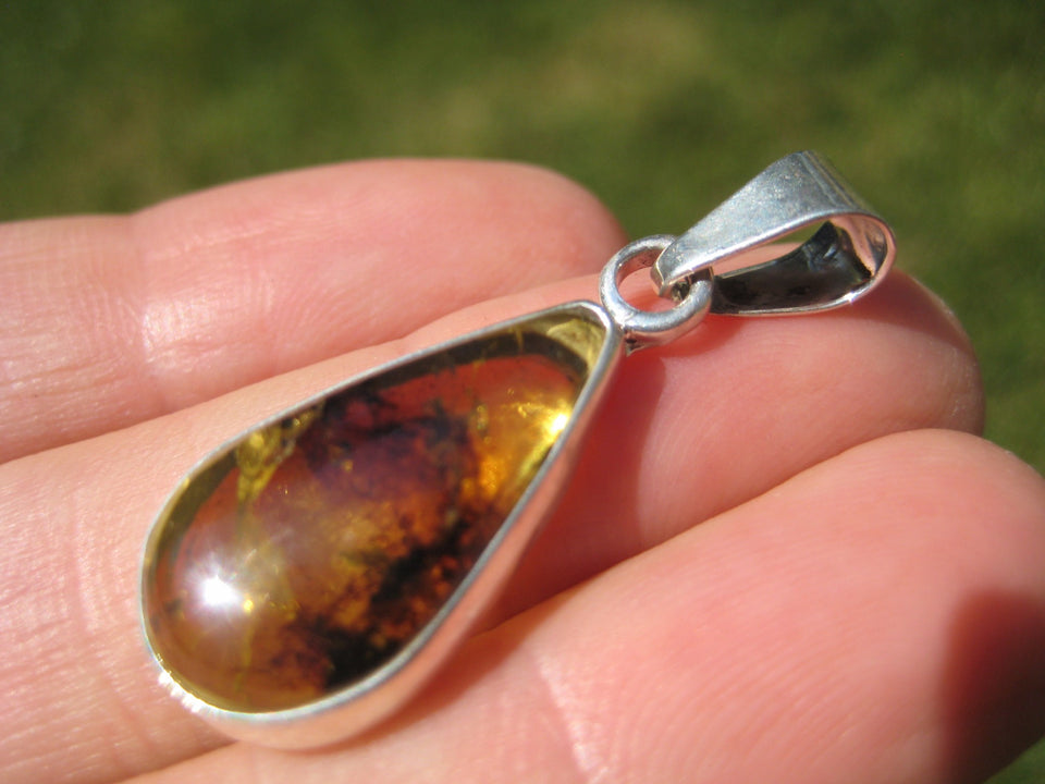 925 Silver Natural Chiapas  Amber Pendant Necklace Taxco Mexico Jewelry Art A29