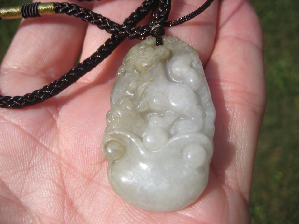 Jadeite Jade Tiger Pendant Necklace Amulet Myanmar Carving A2798