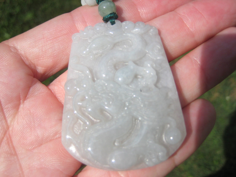 Jadeite Jade Dragon Pendant Amulet Stone Mineral Art Burma Myanmar A4175