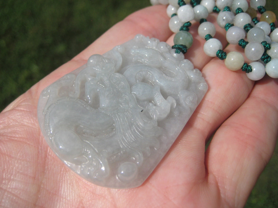 Jadeite Jade Dragon Pendant Amulet Stone Mineral Art Burma Myanmar A4145