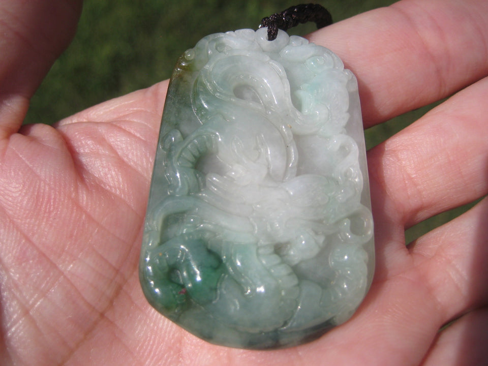 Jadeite Jade Dragon Pendant Amulet Stone Mineral Art Burma Myanmar A4177
