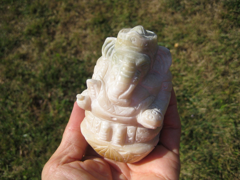 Natural Jade Agate Stone Ganesh Ganesha Deity Burma Art Elephant Statue