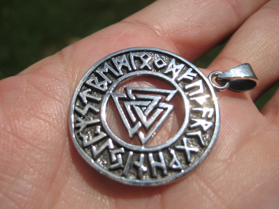 925 Silver Valknut Triquetra Triangle Norse Viking Germanic Pendant A2262