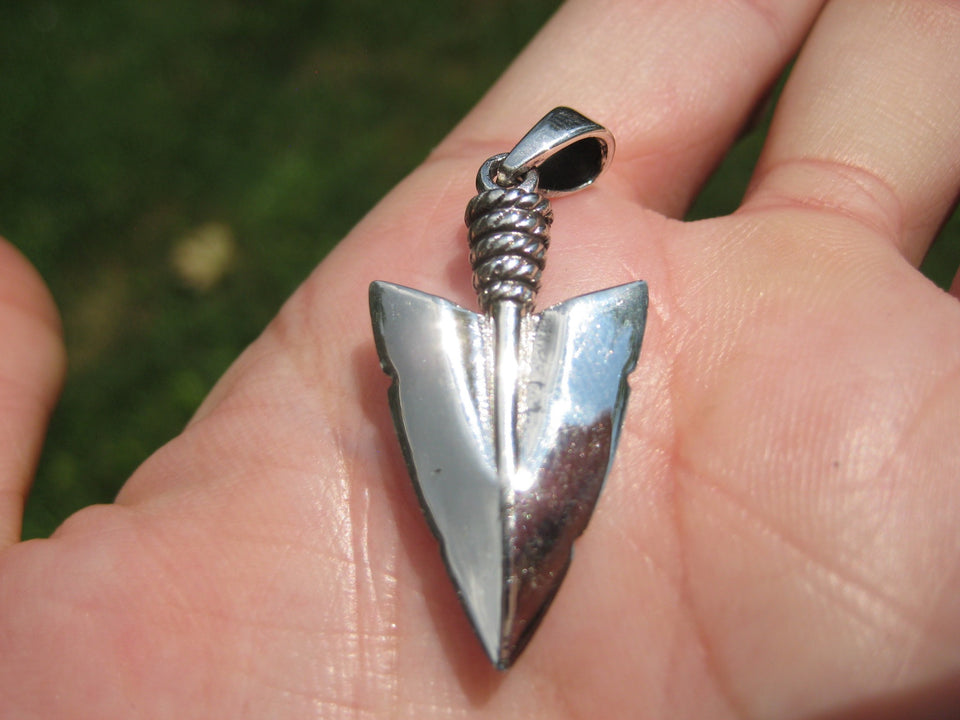 925 Silver Indian Arrowhead Spear Pendant Necklace A3030