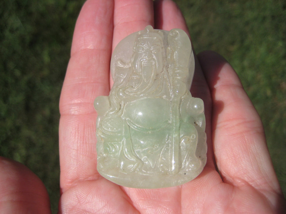 Natural Stone ( Jade Soapstone ) Chinese Old Man Ruisi Carving Statue Pendant A2644