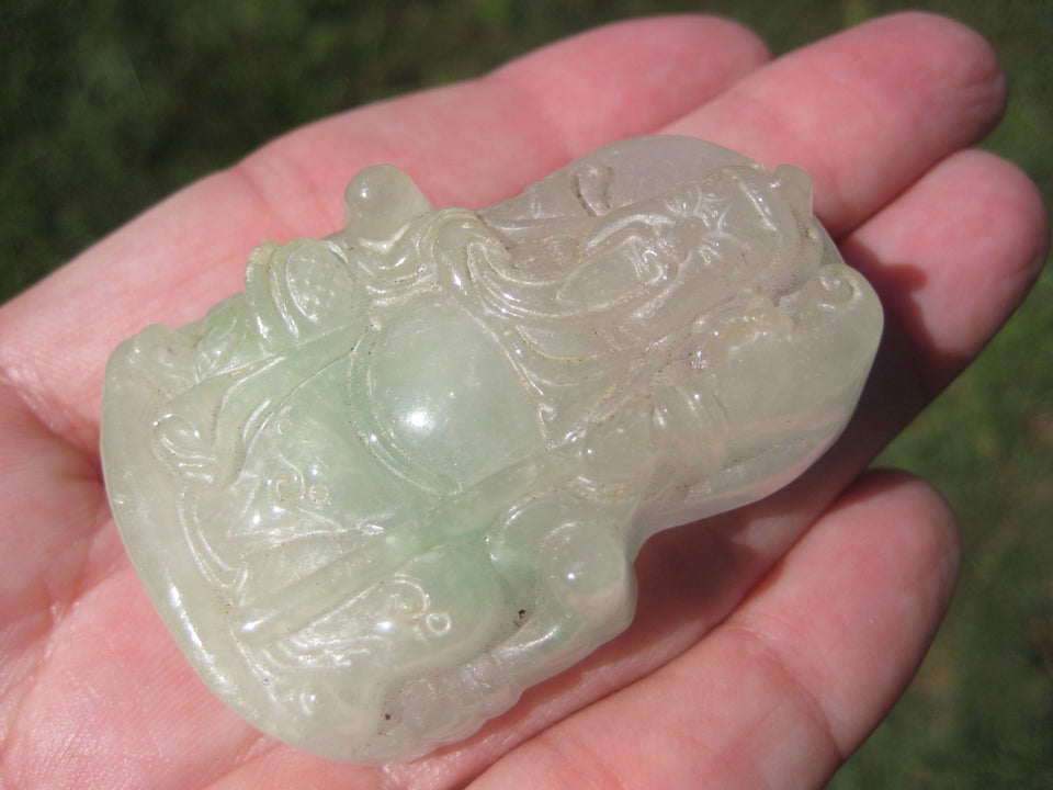 Natural Stone ( Jade Soapstone ) Chinese Old Man Ruisi Carving Statue Pendant A2644