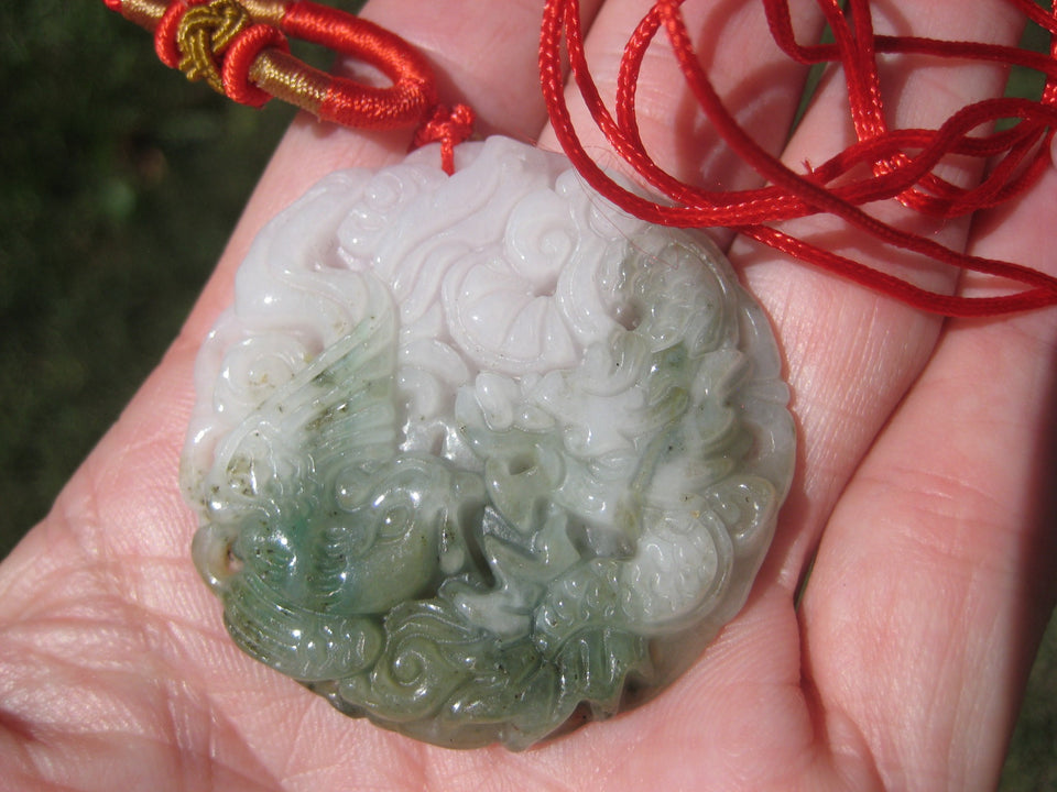 Natural Jadeite Jade Dragon Pendant Amulet Hanging Myanmar A25643