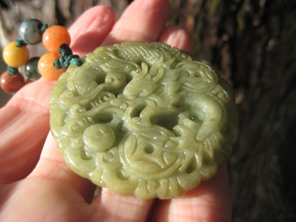 Natural Jadeite Jade Dragon Pendant Amulet Hanging Myanmar A297